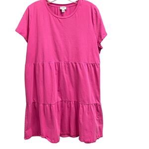 J. Crew Pink Tiered Ruffle T-Shirt Dress Size XL Casual Summer Relaxed Cotton
